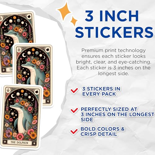 (3 Pack) Dolphin Decals - Floral Dolphin Stickers - Laptop Decals - 3 Inches On Longest Side - Easy Peel & Apply - Made in USA - 3MCS4157