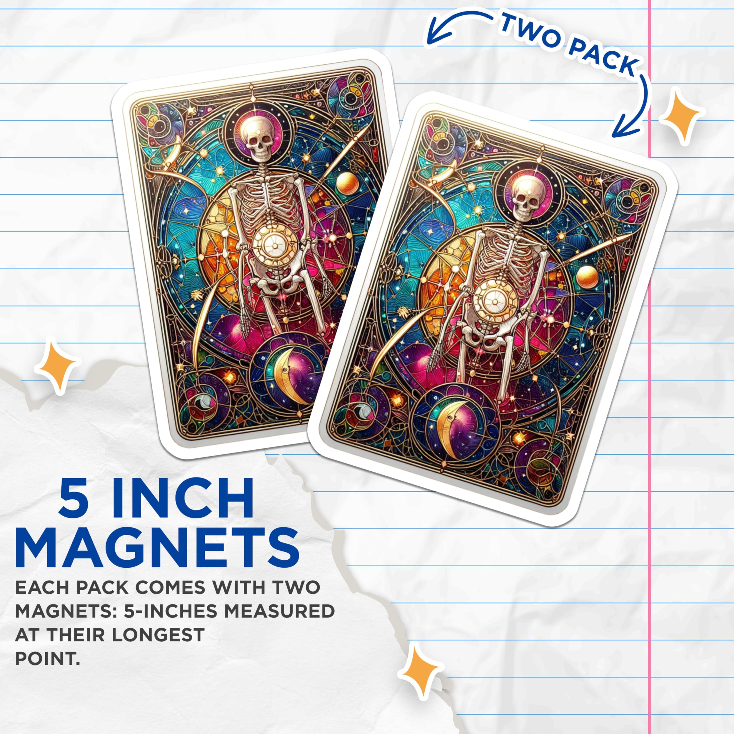 (2 Pack) Stained Glass Skeleton Magnets - Cosmic Celestial Art - Mystical Human Anatomy Decor - 5 Inches On Longest Side - Thick Durable Magnet - Made in USA - MAG23133