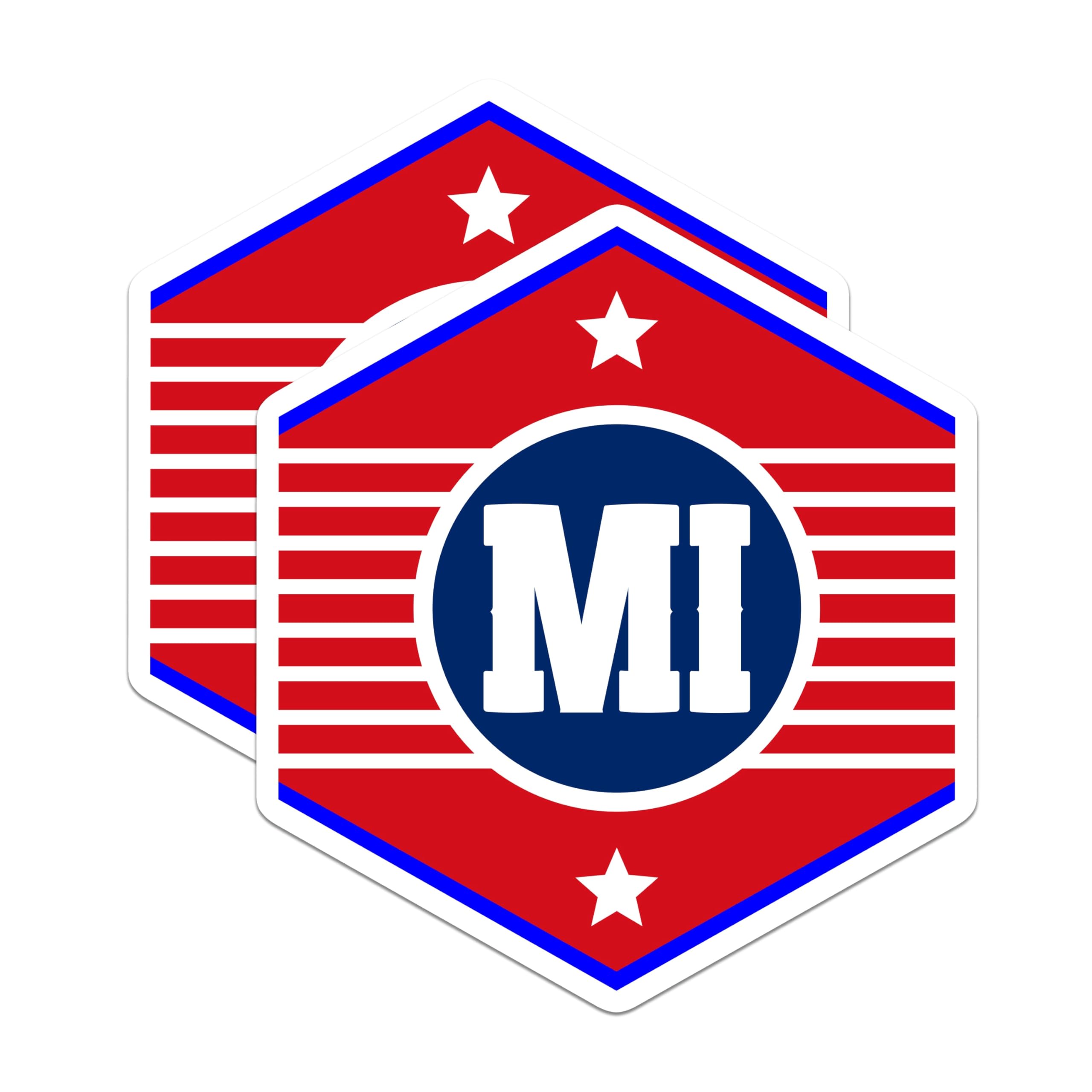 (2 Pack) MI Initial Magnets - Red White Blue - USA Patriotic Magnet - 5" On Longest Side - Premium Magnet - for Cars, Refrigerators, Toolboxes, Lockers - Made in USA - MAG18939