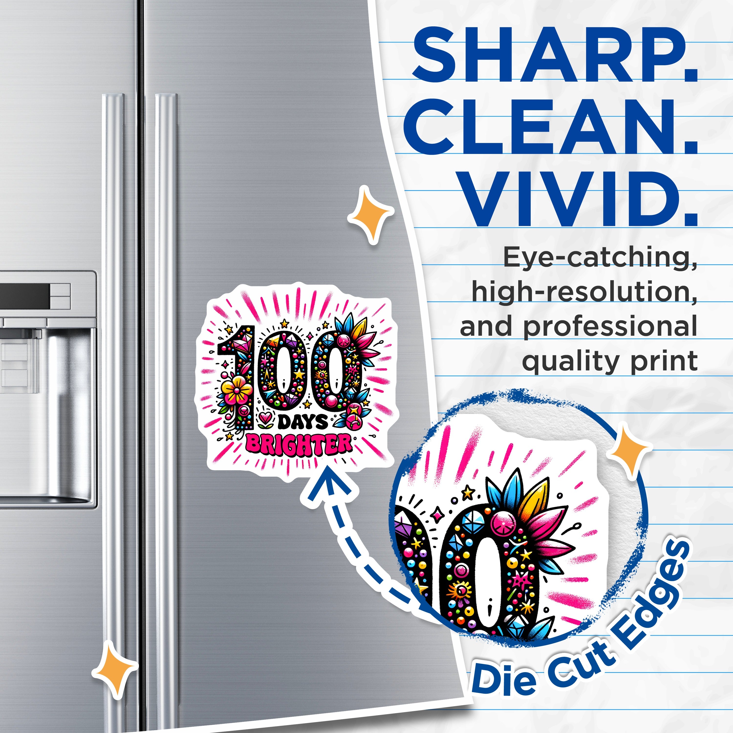 (2 Pack) 100 Days Brighter Magnets - School Milestone Achievement Reward - Teacher Appreciation Colorful Locker Student Motivation Fridge - 5" - Thick Durable Magnet - Made in USA - MAG39827