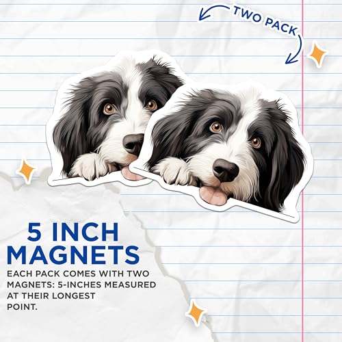 (2 Pack) Adorable Canine Artwork Magnet - Animal Lover Fridge Decor - 5" On Longest Side - Sticks to Smooth Flat Surfaces - Made in USA - MAG9856
