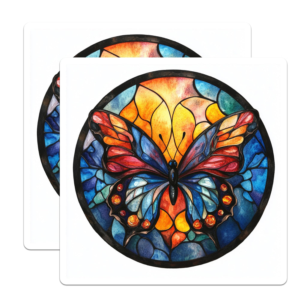 (2 Pack) Stained Glass Butterfly Magnets - Vibrant Kitchen Decor - Nature Lover Magnets - 5 Inches On Longest Side - Thick Durable Magnet - Made in USA - MAG30426