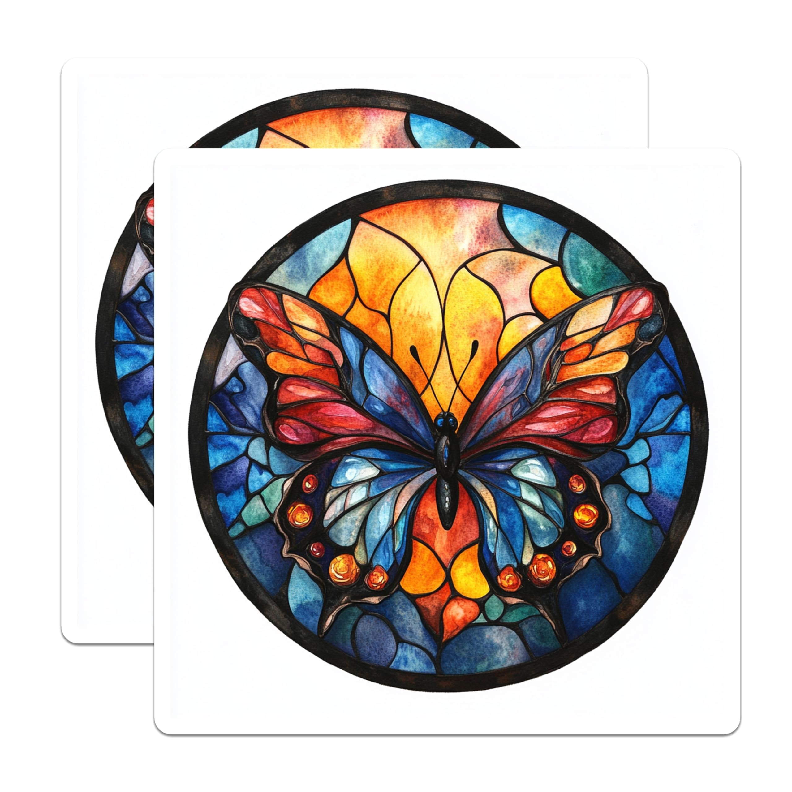 (2 Pack) Stained Glass Butterfly Magnets - Vibrant Kitchen Decor - Nature Lover Magnets - 5 Inches On Longest Side - Thick Durable Magnet - Made in USA - MAG30426