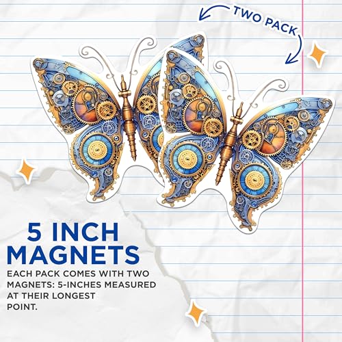 (2 Packs) Steampunk Butterfly Magnets - Aesthetic Gothic Steampunk Magnets - 5 Inches On Longest Side - Premium Magnet - for Fridges, Toolboxes, Cars - Made in USA - MAG2328