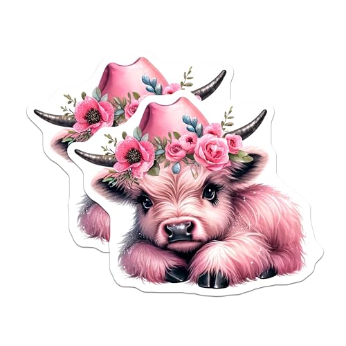 (2 Pack) Cute Cow Magnets - Floral Cow Decor Magnets - Pink Cow Fridge Magnets - Animal Lovers Magnets - 5" On Longest Side - for Cars, Refrigerators, Toolboxes, Lockers - Made in USA MAG3610