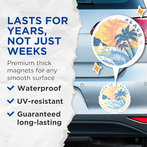 (2 Pack) Life is a Beach Magnets - Enjoy The Waves - Ocean Vibes - Tropical Decor - Summer Beach Theme - 5" On Longest Side - for Cars, Fridges, Toolboxes - Made in USA - MAG6993