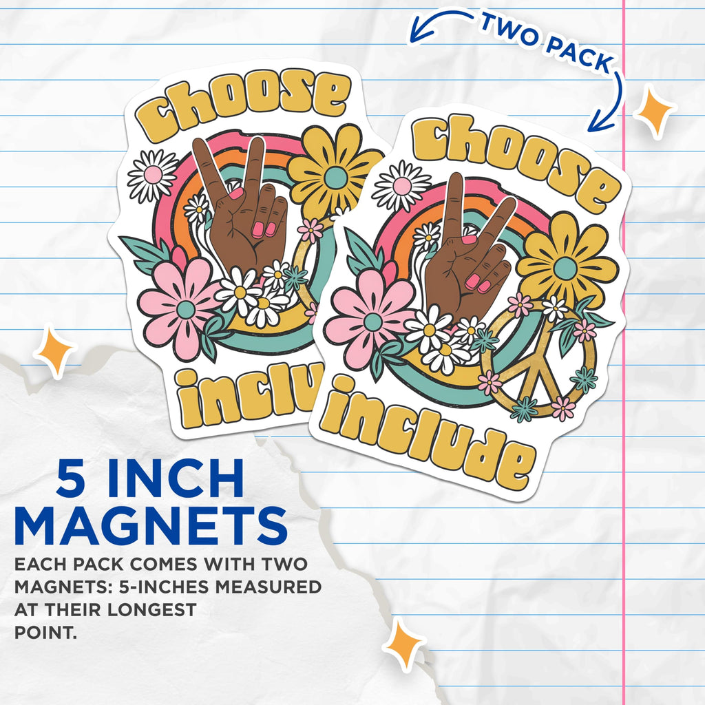 (2 Pack) Hippie Magnets - Retro Peace Sign - Choose Include Rainbow Flower Power Decals - 5" On Longest Side - Premium Magnet - for Cars, Refrigerators, Toolboxes, Lockers - Made in USA - MAG14803