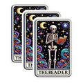 (3 Pack) Tarot Card Decals - The Reader Skeleton - Witchy Decal Aesthetic - 3 Inches On Longest Side - Easy Peel & Apply - Made in USA - 3MCS4254