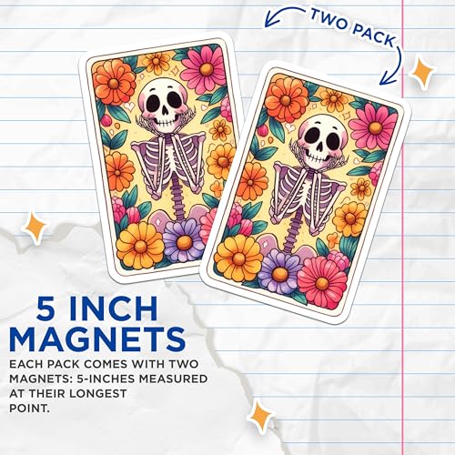(2 Pack) Flower Skeleton Decoration Magnet - 5" On Longest Side - Sticks to Smooth Flat Surfaces - Made in USA - MAG9400