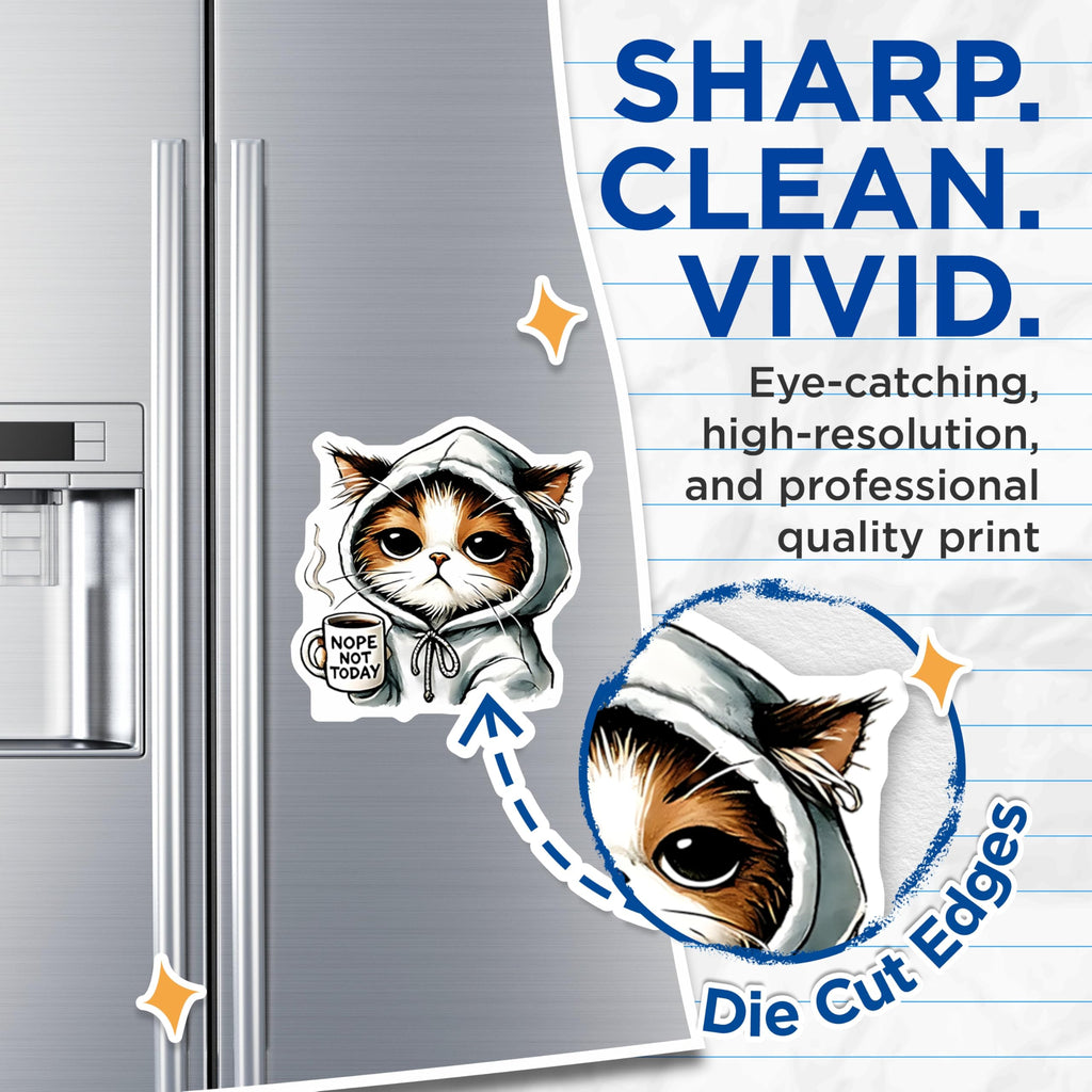 (2 Pack) Nope Not Today Cat Magnets - Funny Cat Lover - Coffee Lover Fridge Decor - 5" On Longest Side - Premium Magnet - for Cars, Refrigerators, Toolboxes, Lockers - Made in USA - MAG15191