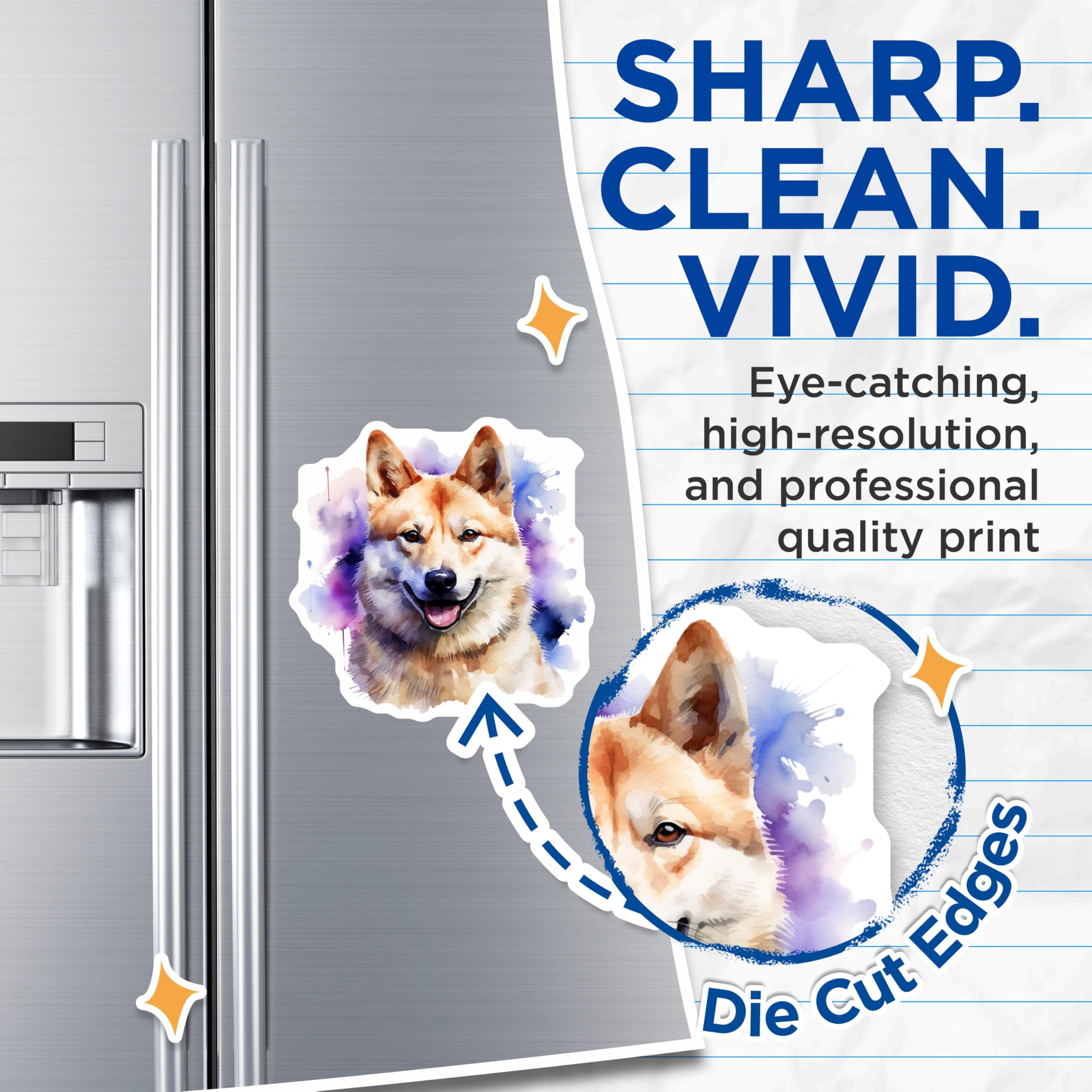 (2 Pack) Happy Shiba Inu Magnets - Watercolor Dog Lover - Pet Parent Decor - 5 Inches On Longest Side - Thick Durable Magnet - Made in USA - MAG29462