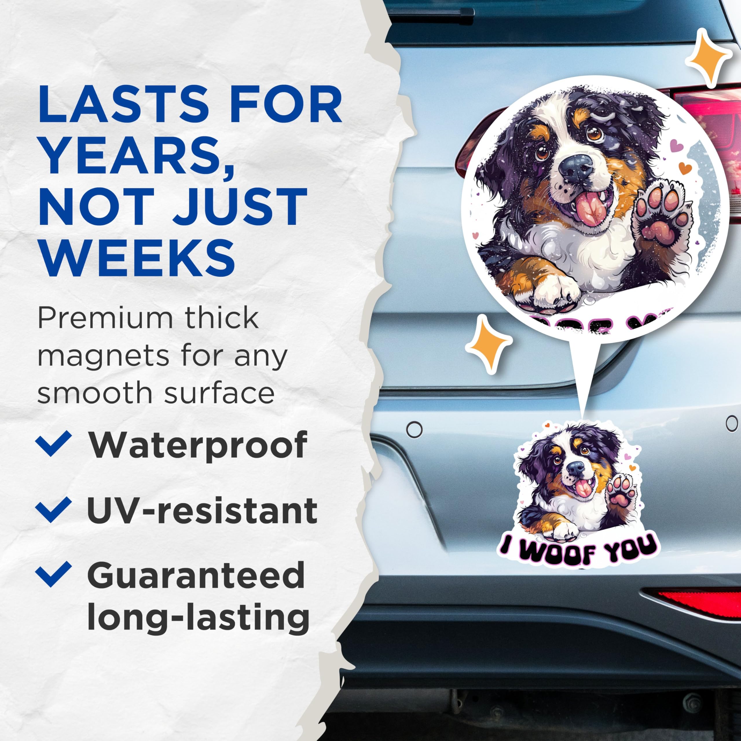 (2 Packs) I Woof You Bernese Mountain Dog Magnets - Bernese Mountain Dog Breed Magnets - 5 Inches On Longest Side - Premium Magnet - for Fridges, Toolboxes, Cars - Made in USA - MAG2526