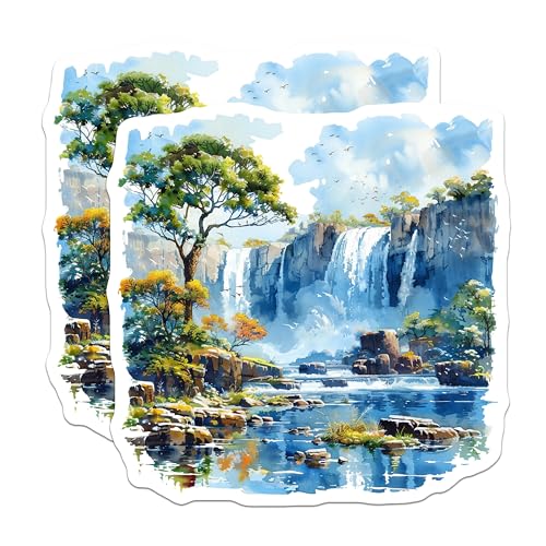 (2 Pack) Waterfall Landscape Stickers - Nature Scenic Stickers - Waterfall Art - Outdoor Adventure Stickers - 5" On Longest Side - Sticks to Smooth Flat Surfaces - Made in USA - BMCS5203