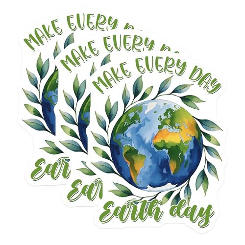 (3 Pack) Earth Day Decals - Planet Earth Sticker - Make Every Day Count Laptop Decals - 3 Inches On Longest Side - Easy Peel & Apply - Made in USA - 3MCS7206