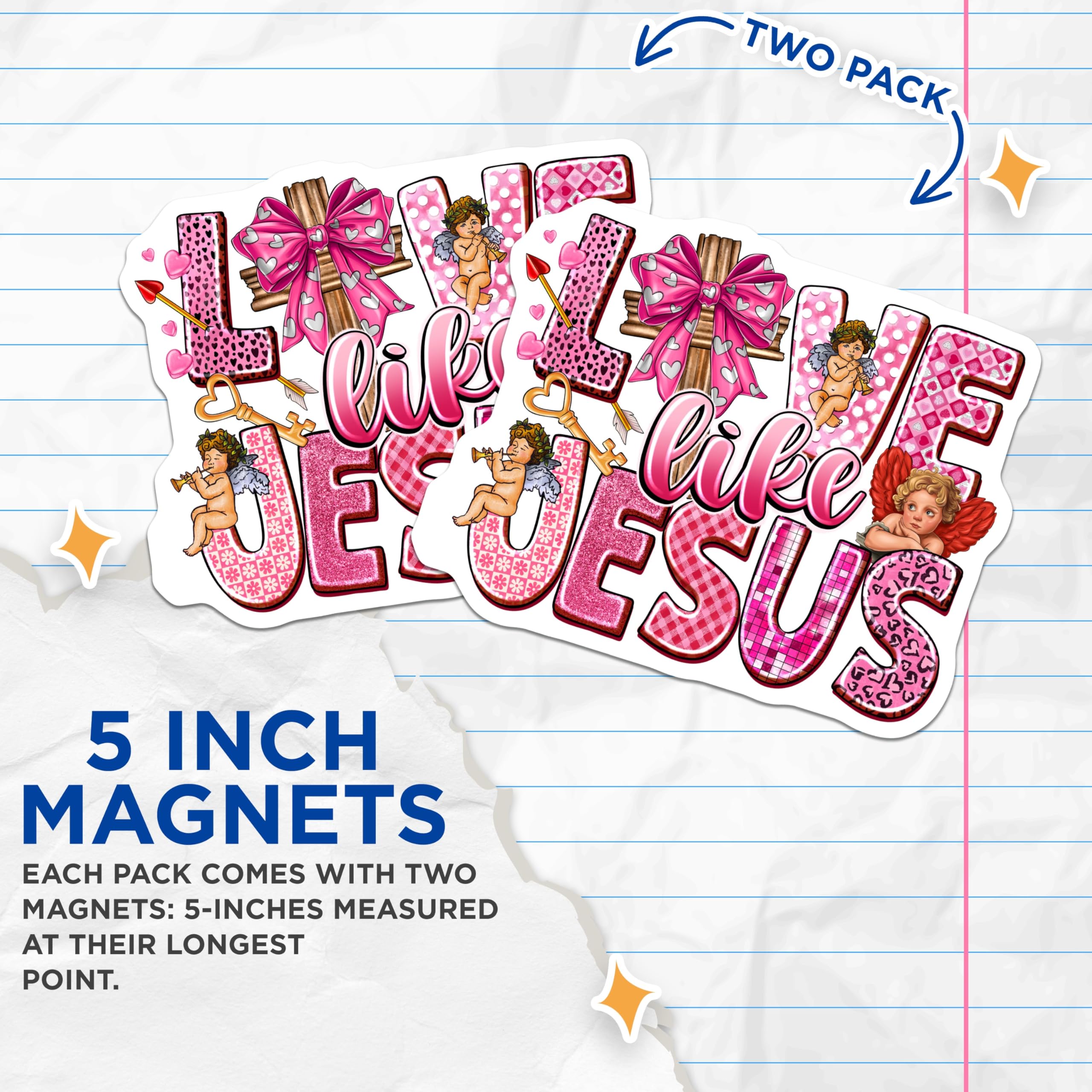 (2 Pack) Love Like Jesus Magnets - Pink Christian Aesthetic - Religious Faith Decor - 5 Inches On Longest Side - Thick Durable Magnet - Made in USA - MAG28930