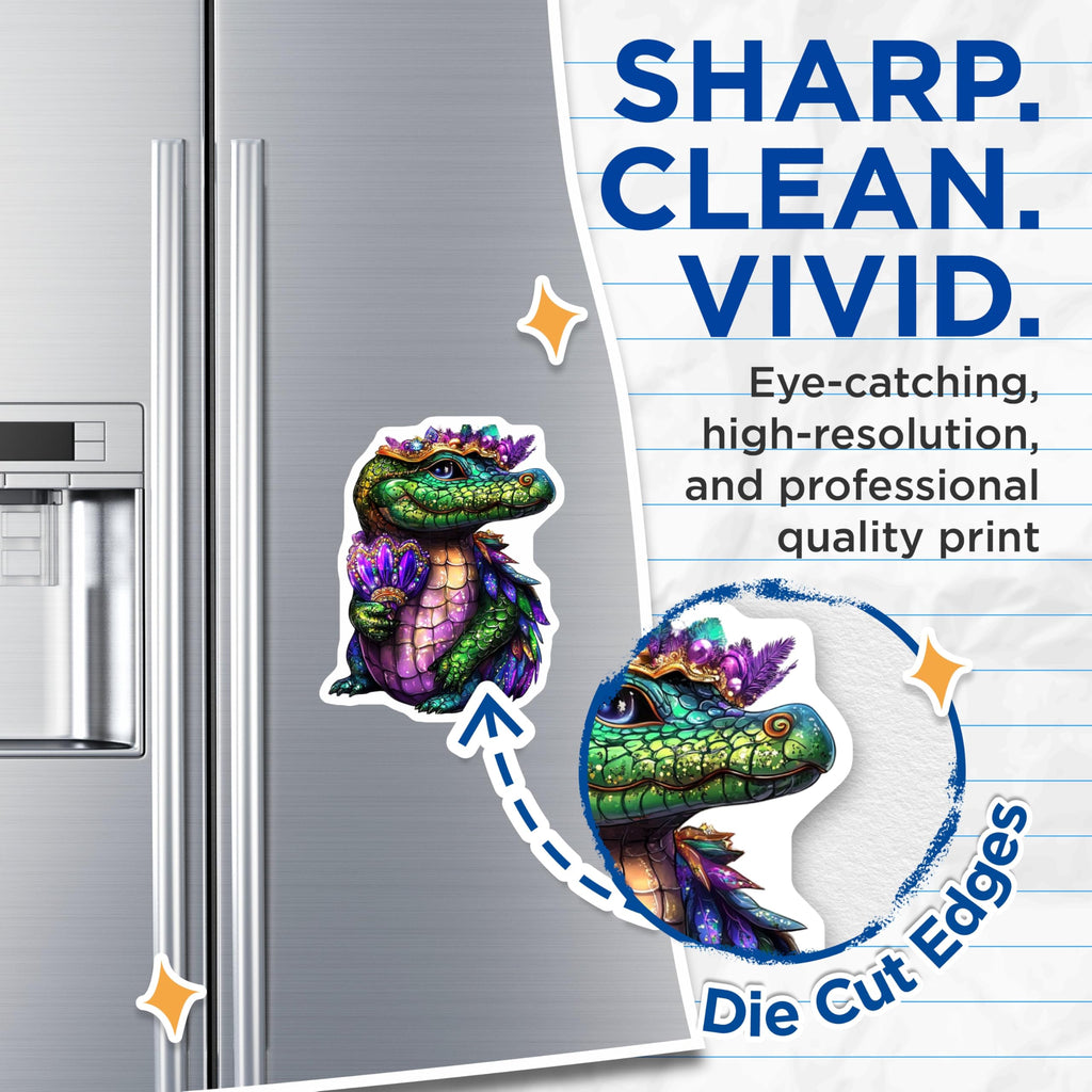 (2 Pack) Alligator Magnets - Mardi Gras Alligator - Crowned Reptile Magnets - 5" On Longest Side - Premium Magnet - for Cars, Refrigerators, Toolboxes, Lockers - Made in USA - MAG16455