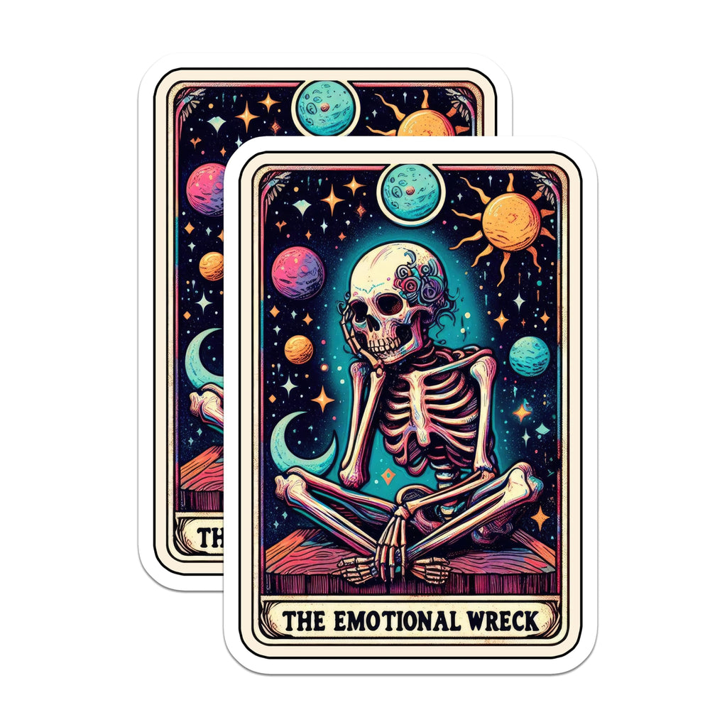 (2 Pack) The Emotional Wreck Skeleton Stickers - Cosmic Skeleton - Space Skeleton - 5" On Longest Side - Sticks to Smooth Flat Surfaces - Made in USA - BMCS5403
