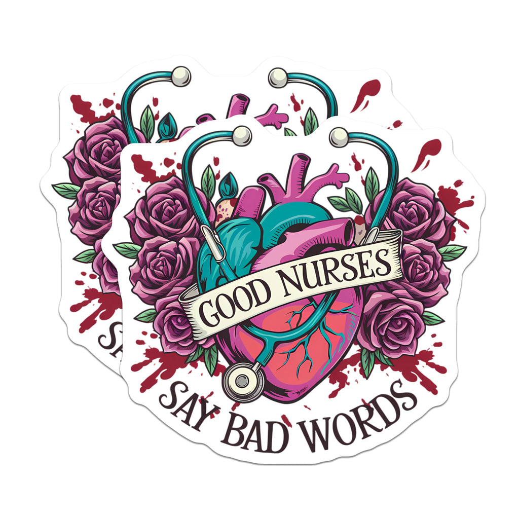 (2 Pack) Good Nurses Say Bad Words Magnets - Stethoscope Anatomical Heart Art - Medical Professional Humor Decor - 5 Inches On Longest Side - Thick Durable Magnet - Made in USA - MAG22420