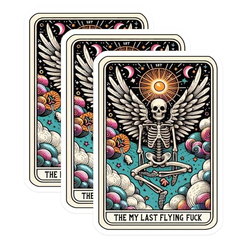 (3 Pack) Tarot Card Decals - Winged Skeleton - Funny Laptop Sticker - 3 Inches On Longest Side - Easy Peel & Apply - Made in USA - 3MCS4230
