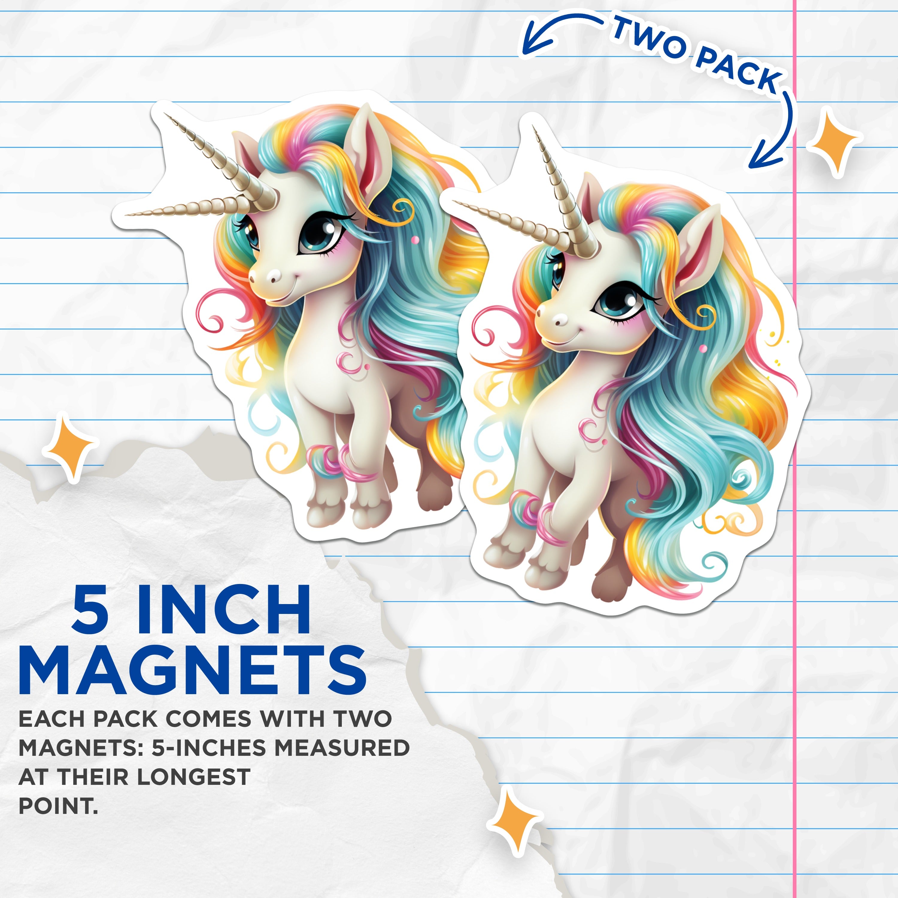 (2 Pack) Cute Unicorn Magnets - Rainbow Fantasy Art - Magical Aesthetic Decor - Kawaii Refrigerator Magnets - 5 Inches On Longest Side - Thick Durable Magnet - Made in USA - MAG38370