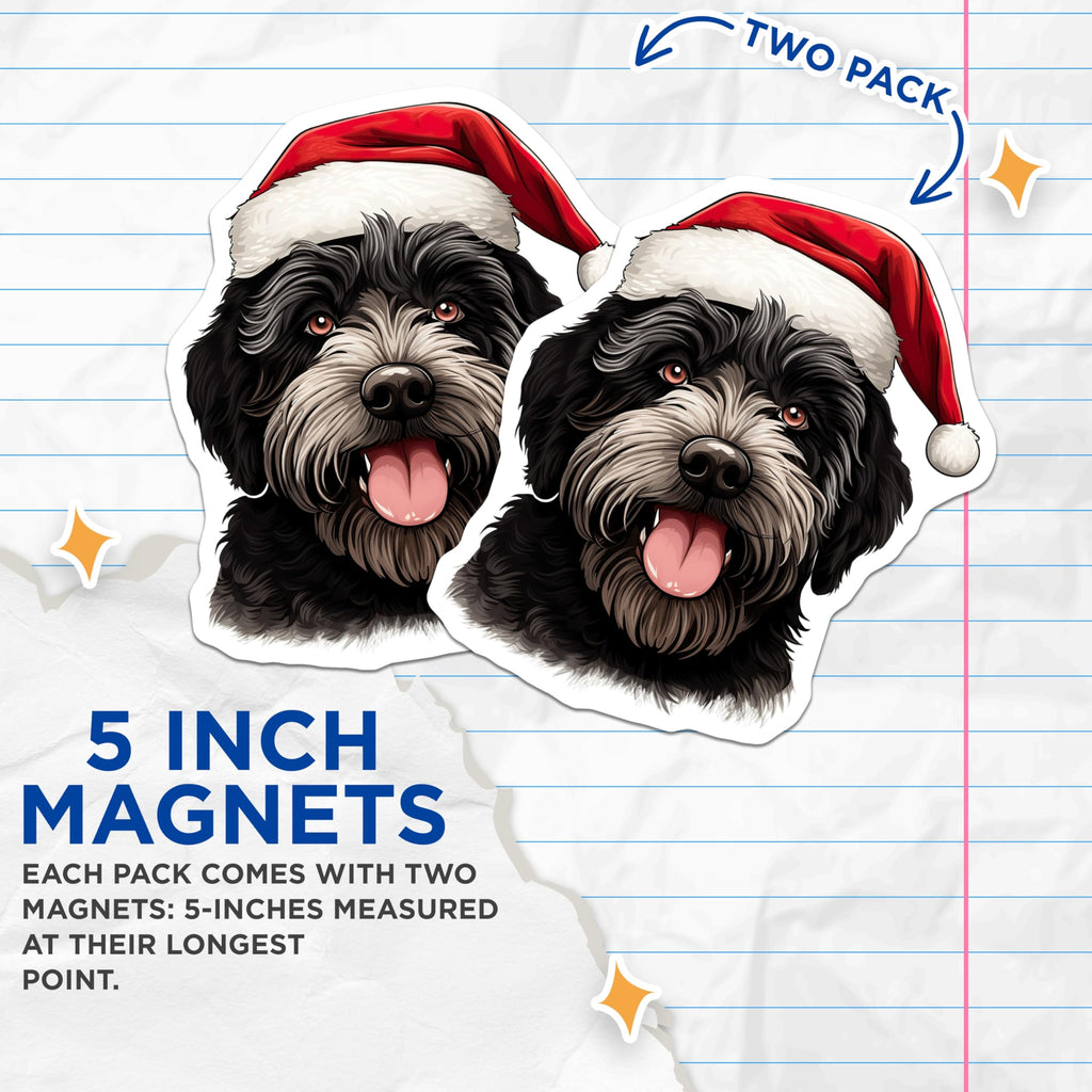 (2 Pack) Christmas Doodle Dog Magnets - Santa Hat Puppy Refrigerator Decor - Festive Pet Holiday Kitchen Accessories - 5 Inches On Longest Side - Thick Durable Magnet - Made in USA - MAG24866