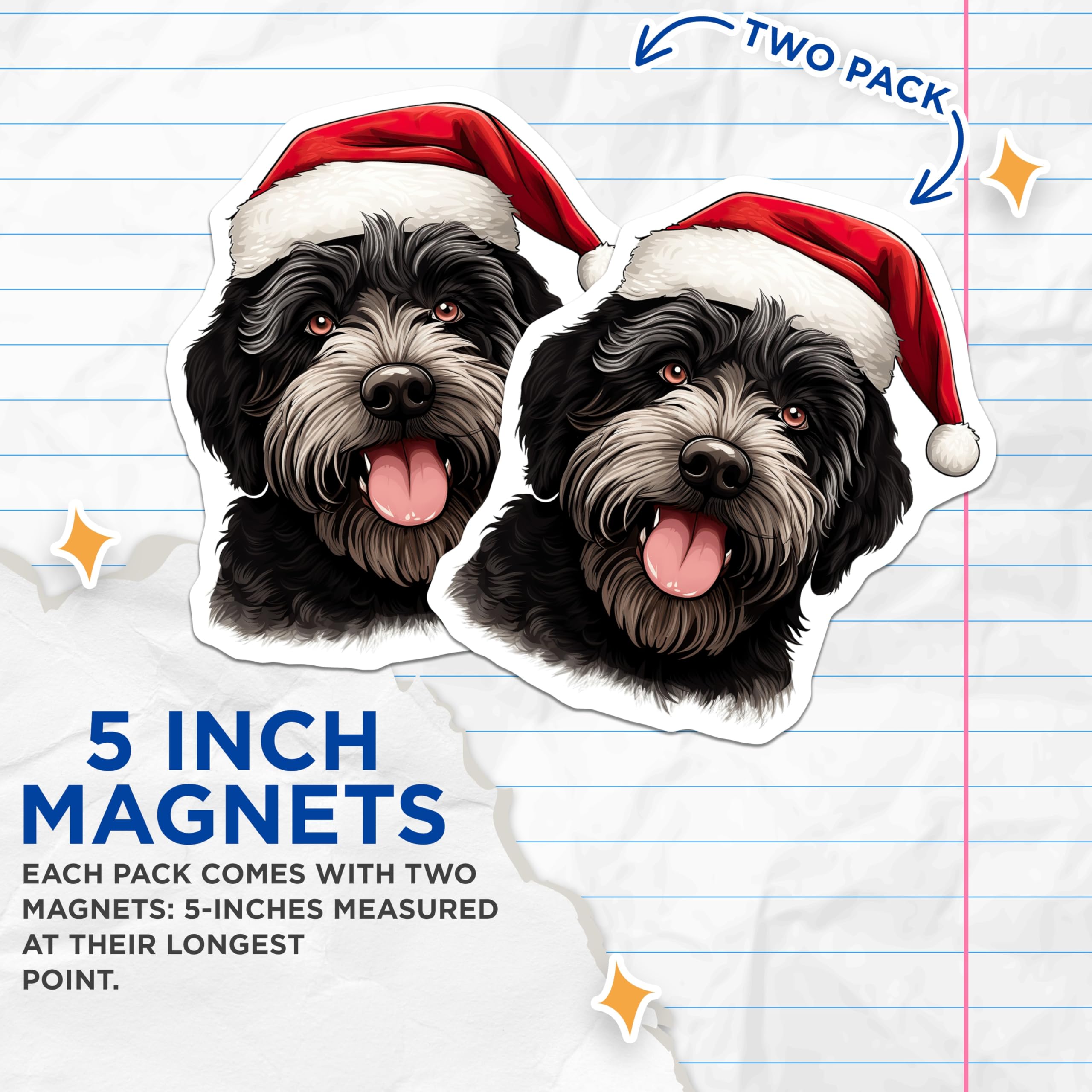 (2 Pack) Christmas Doodle Dog Magnets - Santa Hat Puppy Refrigerator Decor - Festive Pet Holiday Kitchen Accessories - 5 Inches On Longest Side - Thick Durable Magnet - Made in USA - MAG24866