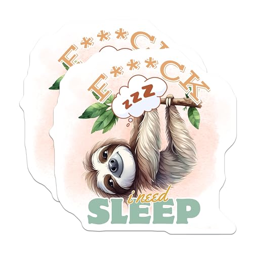 (2 Pack) Funny Sloth Stickers - Sleepy Animal Illustration - Cute Cartoon Decals - 5" On Longest Side - Sticks to Smooth Flat Surfaces - Made in USA - BMCS6987