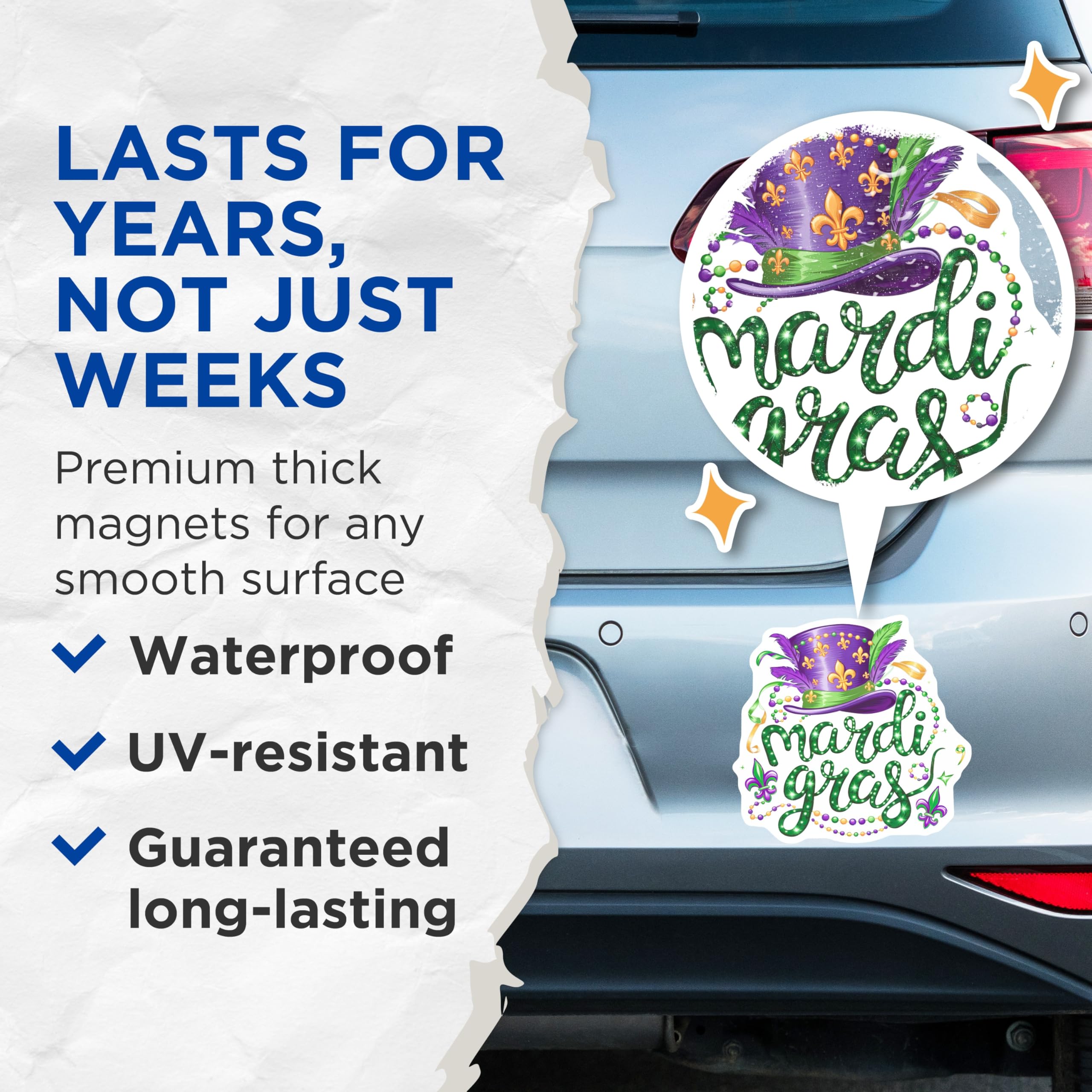 (2 Pack) Mardi Gras Magnets - Fleur de Lis Decoration - New Orleans Celebration - 5" On Longest Side - Premium Magnet - for Cars, Refrigerators, Toolboxes, Lockers - Made in USA - MAG14944