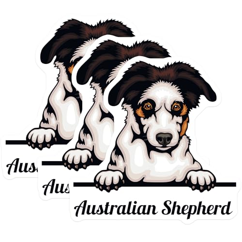 (3 Pack) Australian Shepherd Decals - Dog Breed Stickers - Laptop Decals - 3 Inches On Longest Side - Easy Peel & Apply - Made in USA - 3MCS2999