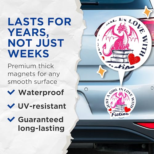 (2 Packs) Just A Girl in Love with Fiction Magnets - Book Reader Love to Read Magnets - 5 Inches On Longest Side - Premium Magnet - for Fridges, Toolboxes, Cars - Made in USA - MAG2300