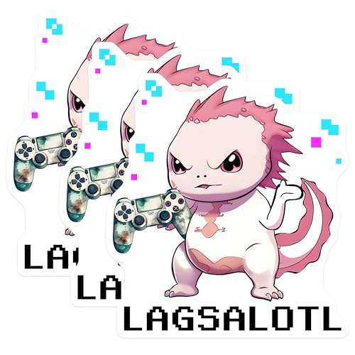 (3 Pack) Axolotl Gamer Decals - Cute Salamander - Funny Gaming Decals - 3 Inches On Longest Side - Easy Peel & Apply - Made in USA - 3MCS6555