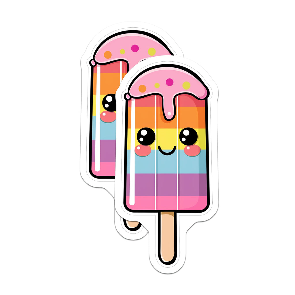 (2 Pack) Kawaii Popsicle Magnets - Rainbow Ice Pop Kitchen Decor - Cute Sweet Treat Aesthetic Locker Accent - 5 Inches On Longest Side - Thick Durable Magnet - Made in USA - MAG36268