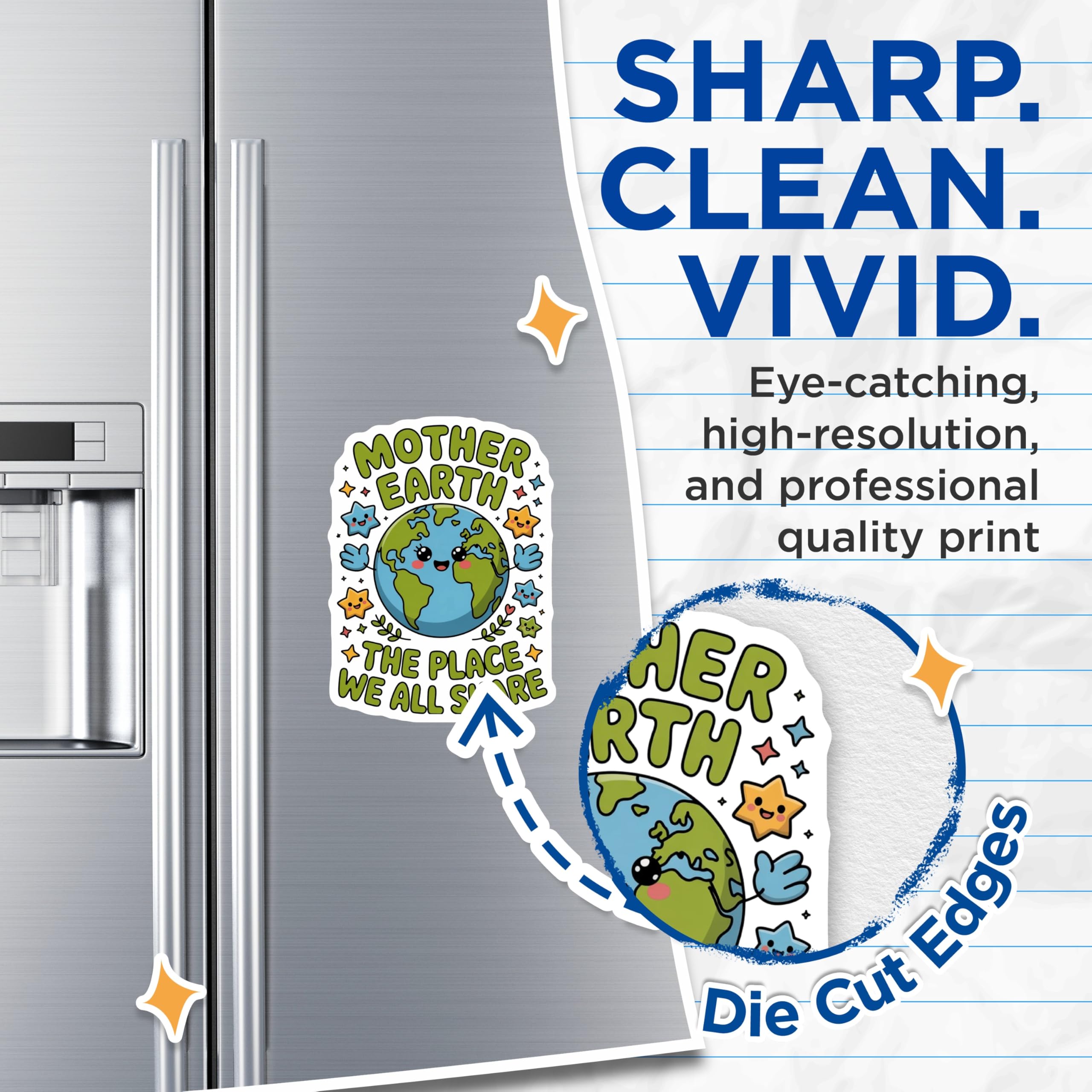 (2 Pack) Mother Earth Magnets - Happy Planet Decor - Earth Day Awareness - Global Unity Display - 5 Inches On Longest Side - Thick Durable Magnet - Made in USA - MAG22141