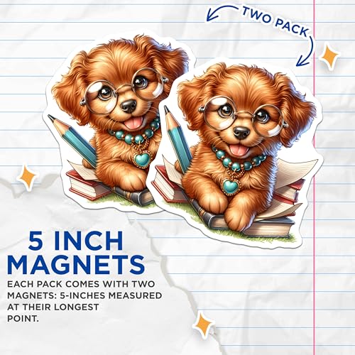 (2 Pack) Cute Dog Lover Decor Magnet - 5" On Longest Side - Sticks to Smooth Flat Surfaces - Made in USA - MAG9393