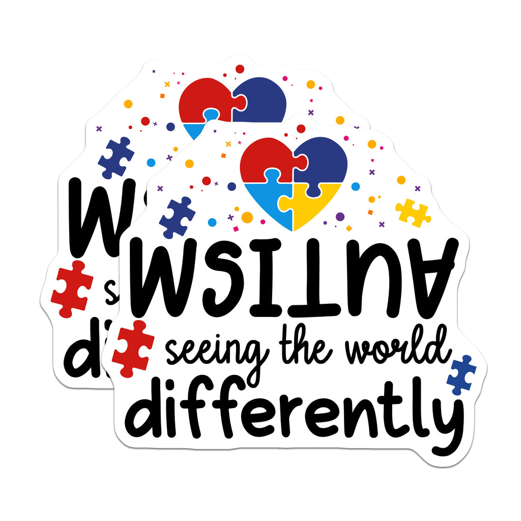 (2 Pack) Autism Awareness Magnets - Neurodiversity Support - See World Differently Puzzle Piece - 5 Inches On Longest Side - Thick Durable Magnet - Made in USA - MAG37236