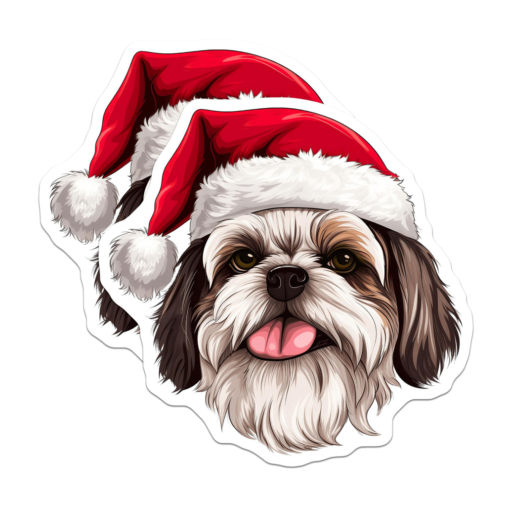(2 Pack) Shih Tzu Santa Hat Dog Magnets - Merry Christmas Pet Refrigerator Decoration - Holiday Canine Enthusiast Accent - 5 Inches On Longest Side - Thick Durable Magnet - Made in USA - MAG24329