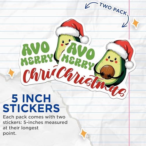 (2 Pack) Christmas Avocado Stickers - Holiday Themed - 5" On Longest Side - Sticks to Smooth Flat Surfaces - Made in USA - BMCS8394 - BMCS8394