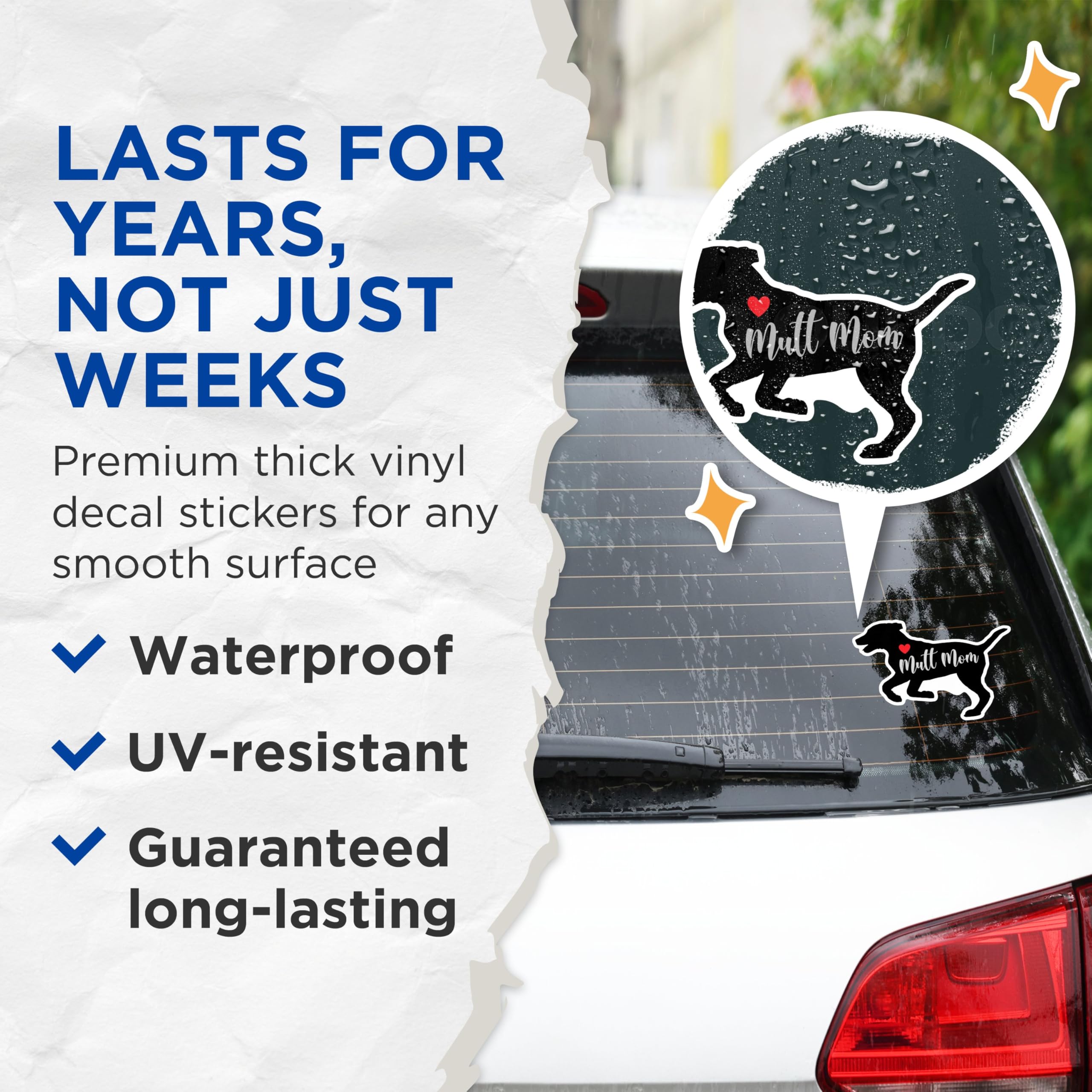 (2 Packs) Mutt Mom Stickers - Dog Mom Love Mutt Dog Breed Decals - 5 Inches On Longest Side - Premium Vinyl Decal - Sticks to Any Smooth Flat Surface - Made in USA - BMCS2499