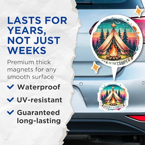 (2 Pack) Queen of The Camper Magnets - Camping Enthusiast - RV Accessories - Travel Decor - 5" On Longest Side - for Cars, Fridges, Toolboxes - Made in USA - MAG6778