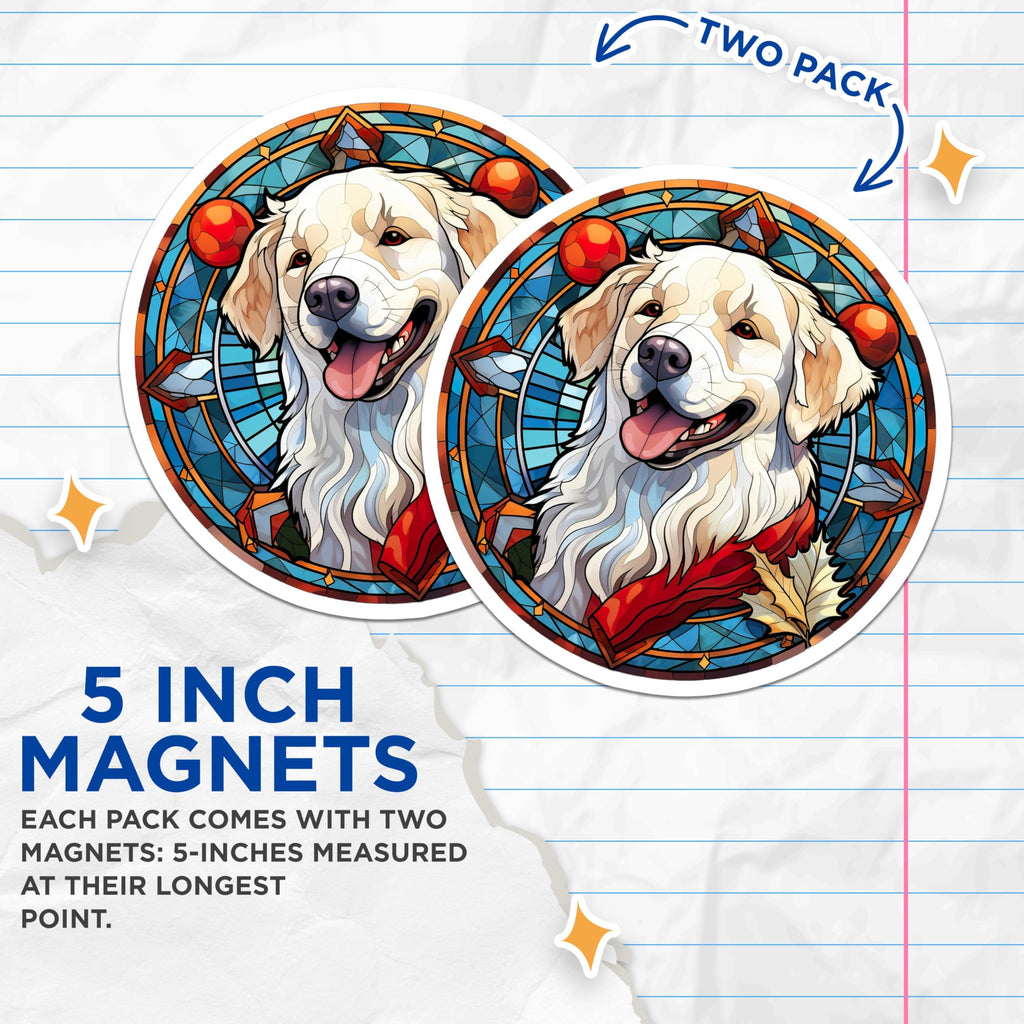 (2 Pack) Golden Retriever Magnets - Stained Glass Dog Art - Happy Canine Decor - Autumn Pet Lover Refrigerator Accessory - 5 Inches On Longest Side - Thick Durable Magnet - Made in USA - MAG24742
