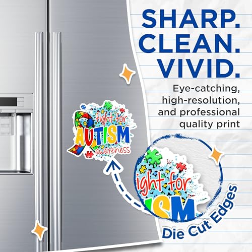 (2 Pack) Autism Awareness Magnets - Fight for Autism Magnets - Colorful Ribbon Magnets- 5" On Longest Side - for Fridges, Toolboxes, Cars - Made in USA - MAG2981