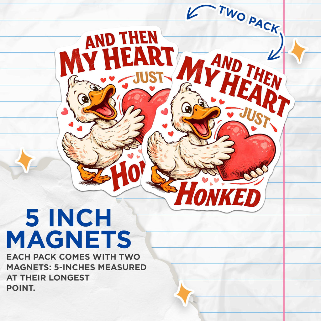 (2 Pack) Duck Holding Heart Magnets - Funny Honked Ducks - Cute Animal Magnets - 5" On Longest Side - Premium Magnet - for Cars, Refrigerators, Toolboxes, Lockers - Made in USA - MAG16931