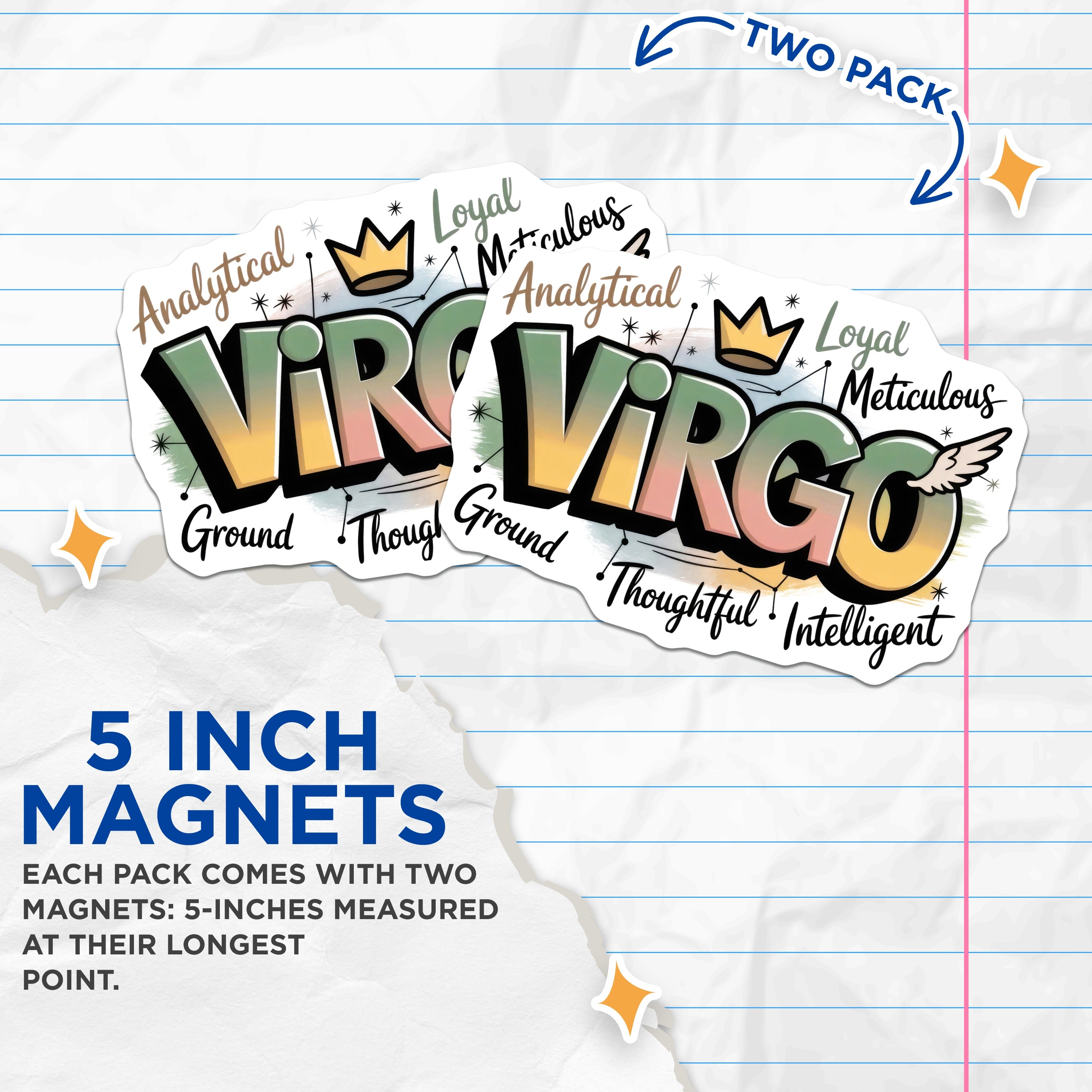 (2 Pack) Virgo Zodiac Magnets - Virgo Traits Horoscope - August September Astrology Sign Decor - 5 Inches On Longest Side - Thick Durable Magnet - Made in USA - MAG39139