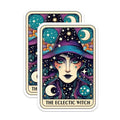 (2 Pack) Eclectic Witch Stickers - Mystic Moon Stickers - Celestial Art Stickers - 5" On Longest Side - Sticks to Smooth Flat Surfaces - Made in USA - BMCS5399