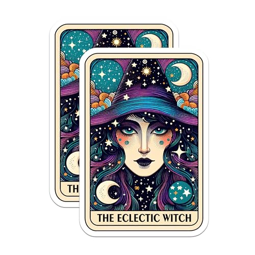 (2 Pack) Eclectic Witch Stickers - Mystic Moon Stickers - Celestial Art Stickers - 5" On Longest Side - Sticks to Smooth Flat Surfaces - Made in USA - BMCS5399