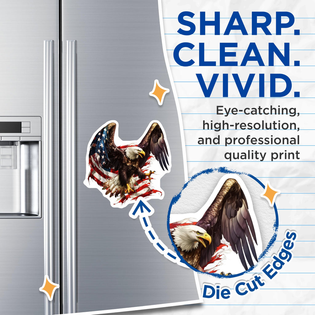 (2 Pack) Bald Eagle Magnets - American Flag Design - Patriotic USA Freedom Display - 5 Inches On Longest Side - Thick Durable Magnet - Made in USA - MAG21303