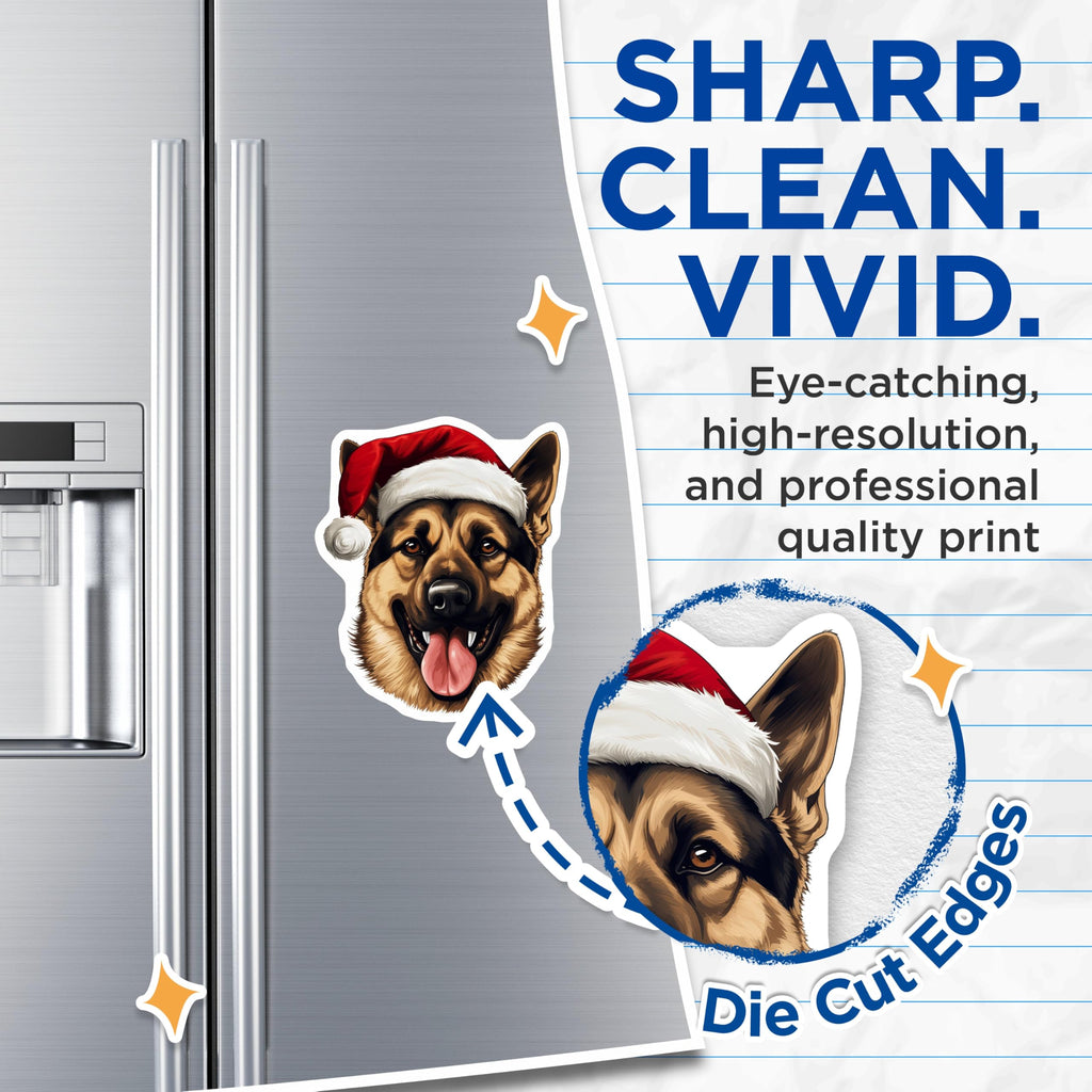 (2 Pack) German Shepherd Christmas Magnets - Santa Hat Dog - Festive Holiday Pet Decor for Dog Lovers - 5 Inches On Longest Side - Thick Durable Magnet - Made in USA - MAG25088