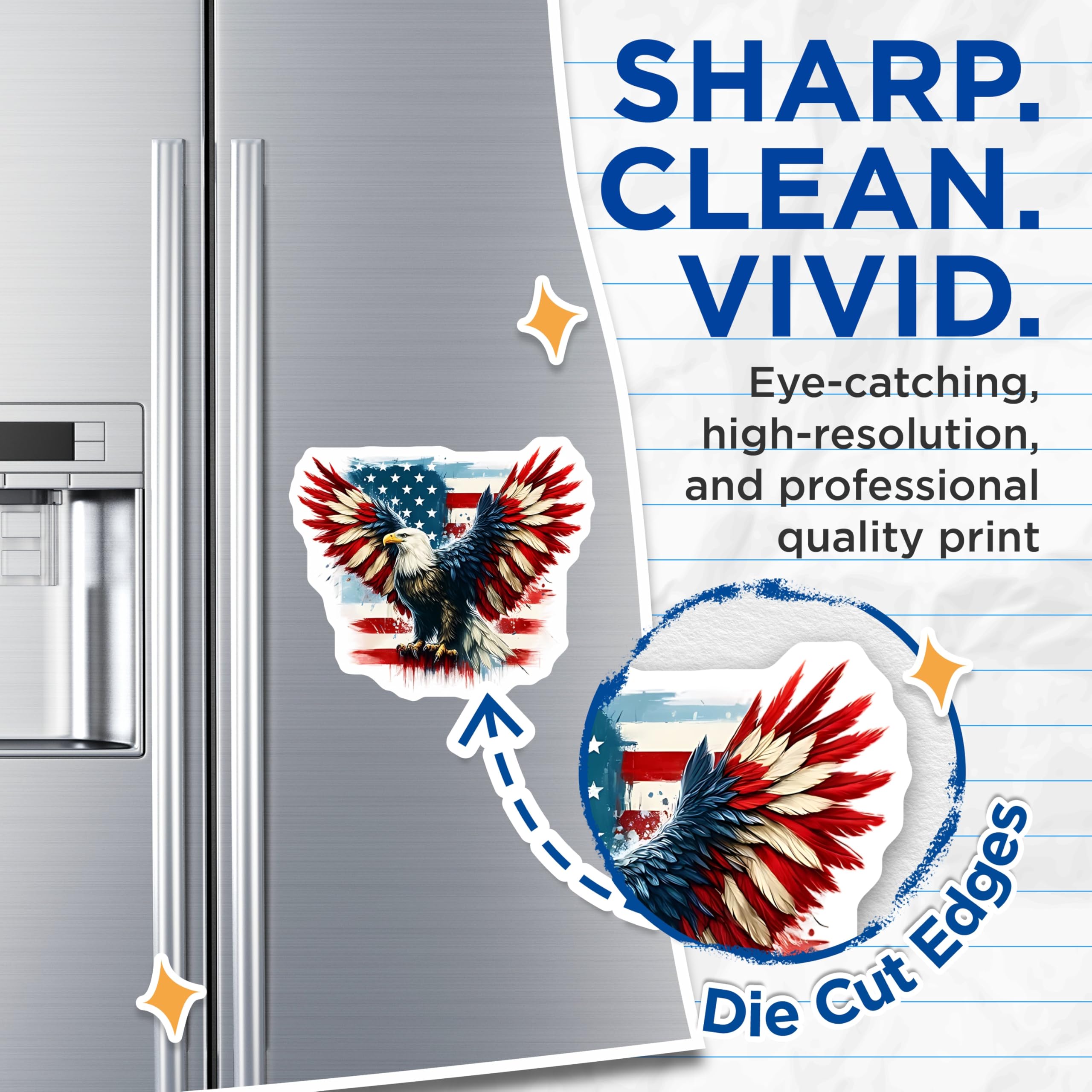 (2 Pack) American Eagle Magnets - USA Flag Patriotic Decal - Fridge Magnets Decoration - 5" On Longest Side - Premium Magnet - for Cars, Refrigerators, Toolboxes, Lockers - Made in USA - MAG15514