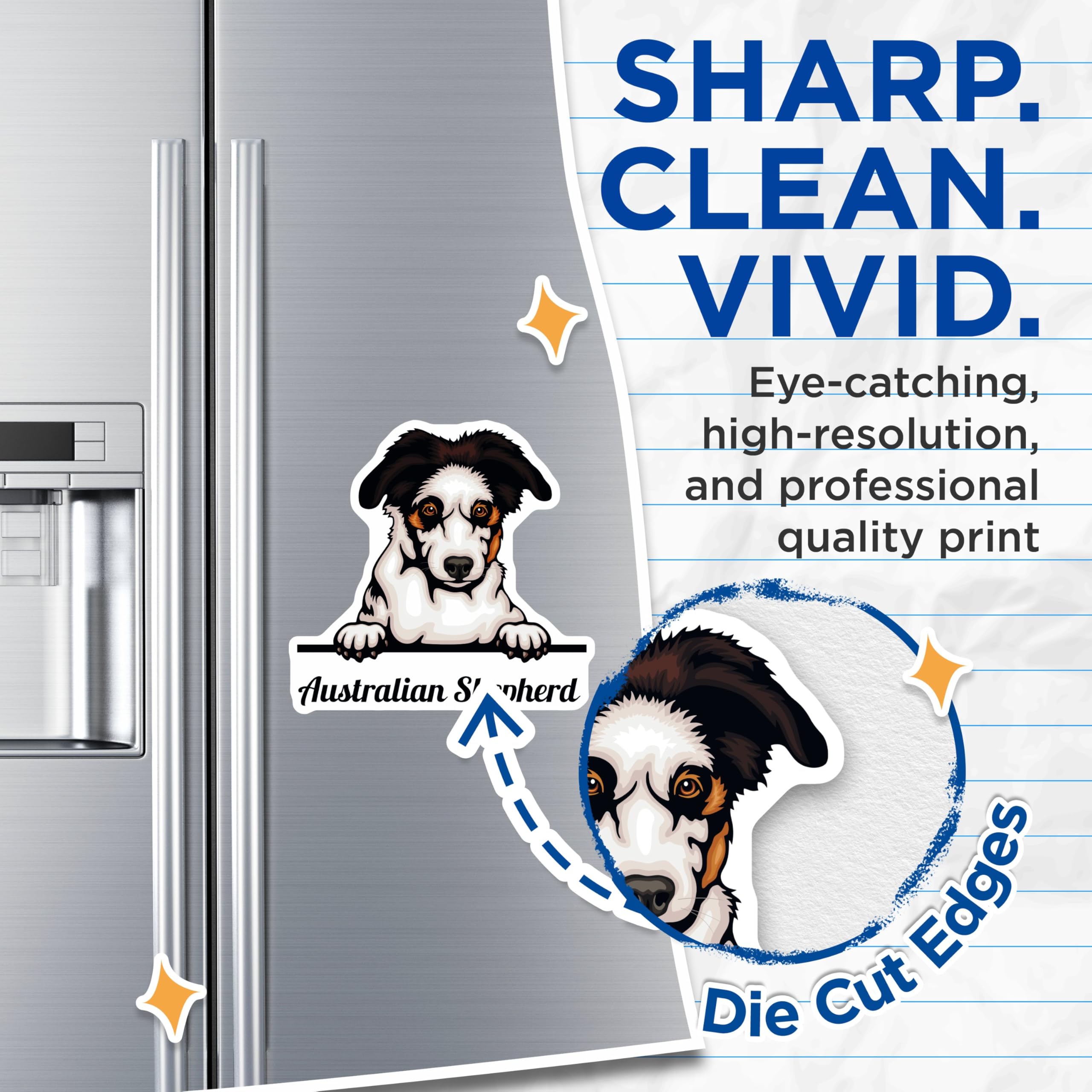 (2 Pack) Australian Shepherd Dog Magnets - Cute Puppy Ative Magnets - Pet Lover Kitchen - 5" On Longest Side - for Cars, Fridges, Toolboxes - Made in USA - MAG4230