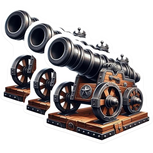 (3 Pack) Cannon Decals - Pirate Cannon Sticker - Old War Cannon Laptop Decal- 3 Inches On Longest Side - Easy Peel & Apply - Made in USA - 3MCS5499